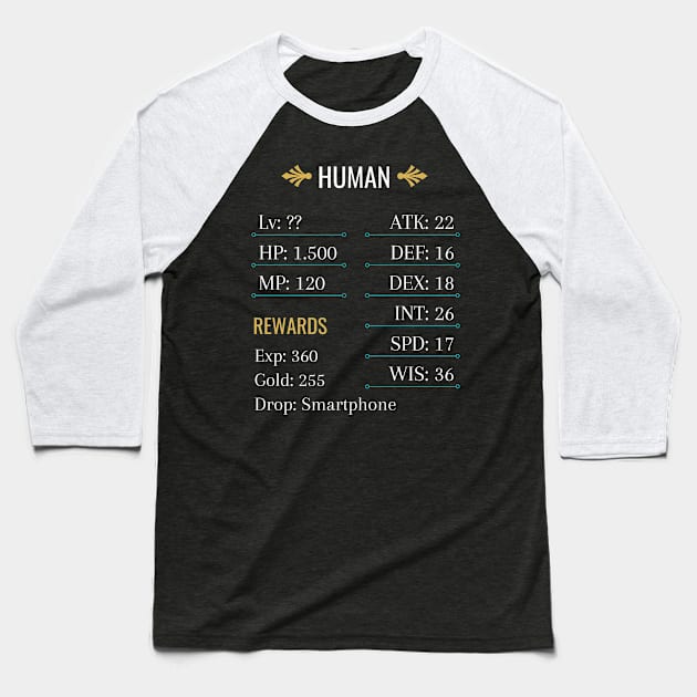 Jrpg rpg human gamer stats and drops Baseball T-Shirt by JettDes